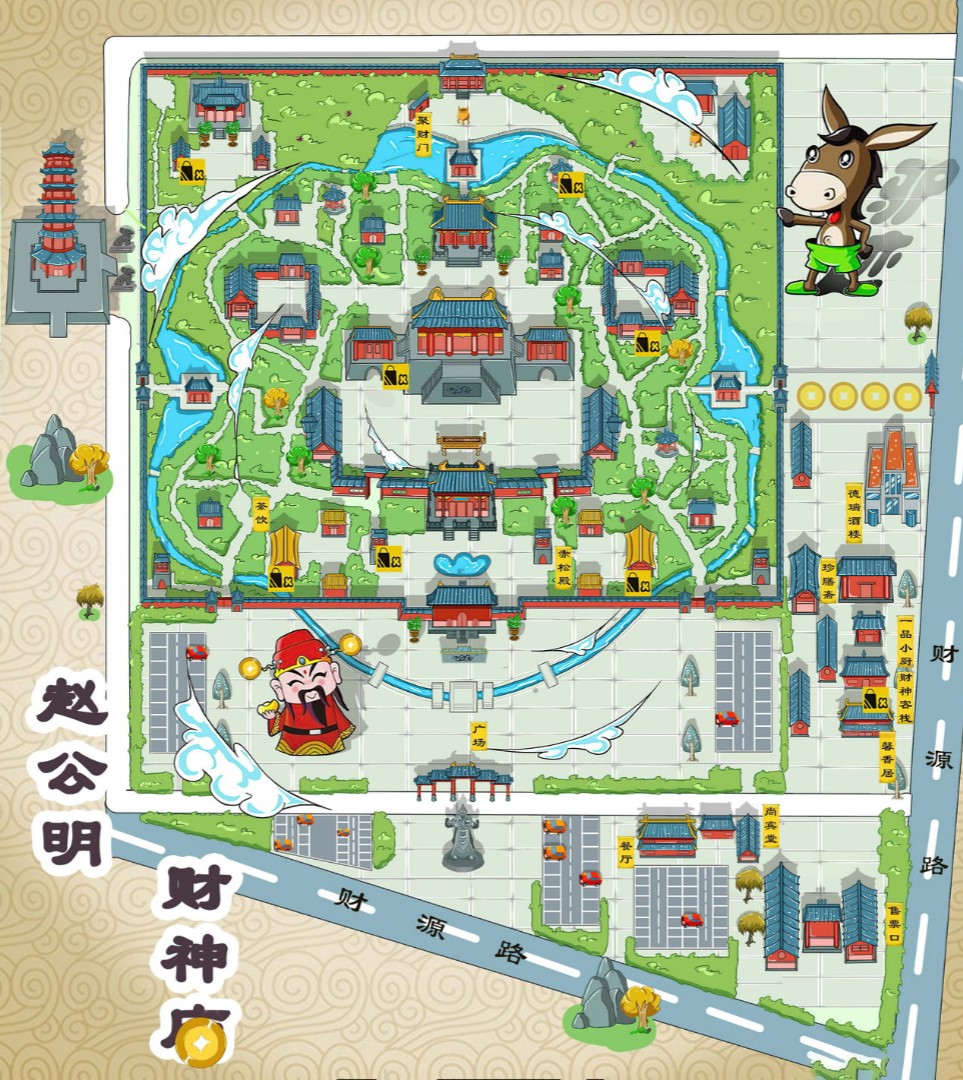 天桥寺庙类手绘地图